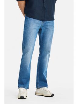 Snitch - Blue Solid Plain Casual Cotton Blend Jeans