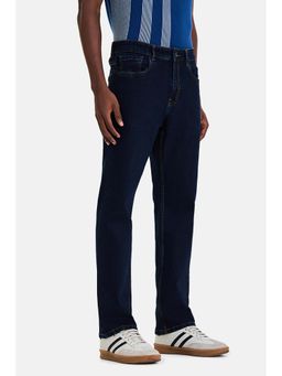 Snitch - Navy Blue Solid Plain Casual Cotton Blend Jeans