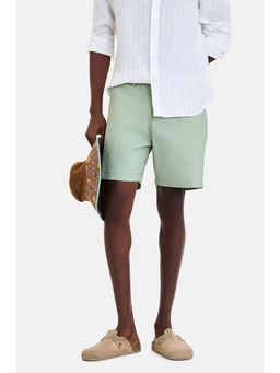 Snitch - Green Solid Plain Casual Cotton Blend Shorts