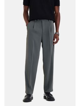 Snitch - Grey Solid Plain Formal Polyester Trouser