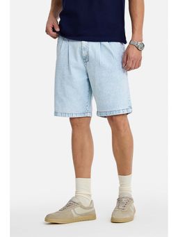 Snitch - Blue Solid Plain Casual Cotton Shorts