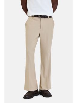 Snitch - Beige Solid Plain Formal Polyester Blend Trouser