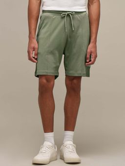Mufti - Green Solid Plain Casual Cotton Shorts