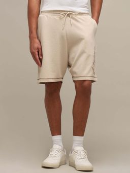Mufti - Off White Solid Plain Casual Cotton Shorts
