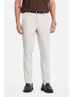 Snitch - Beige Solid Plain Formal Polyester Blend Trouser