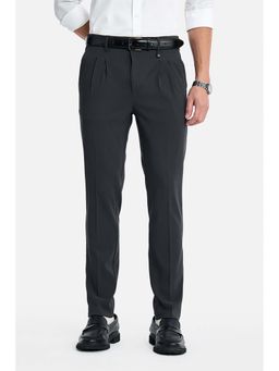 Snitch - Charcoal Solid Plain Formal Polyester Blend Trouser