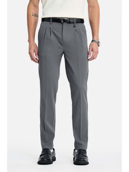 Snitch - Grey Textured Formal Polyester Blend Trouser