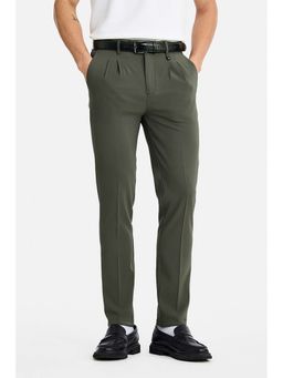 Snitch - Olive Textured Formal Polyester Blend Trouser