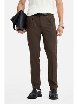 Snitch - Brown Textured Formal Polyester Blend Trouser