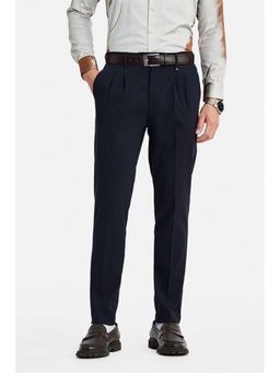 Snitch - Navy Blue Textured Formal Polyester Blend Trouser