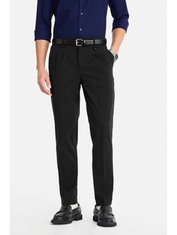 Snitch - Black Textured Formal Polyester Blend Trouser