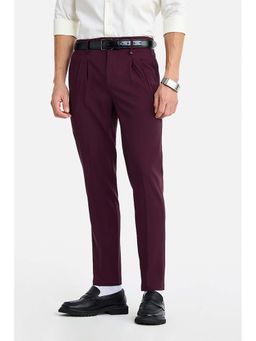 Snitch - Wine Textured Formal Polyester Blend Trouser