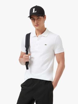 Lacoste - White Solid Plain Casual Cotton Blend Polo T-Shirt