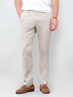 U.S. POLO ASSN. - Beige Self Design Casual Cotton Trouser