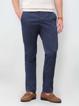 U.S. POLO ASSN. - Blue Self Design Casual Cotton Trouser