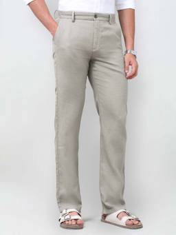 U.S. POLO ASSN. - Green Solid Plain Casual Linen Trouser