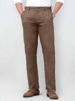 U.S. POLO ASSN. - Brown Solid Plain Casual Linen Trouser