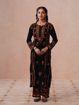 House of Chikankari - Women Black Rayon Chikankari Kurta and Pant Set