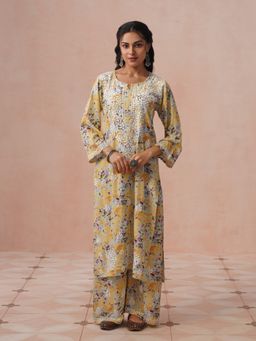 House of Chikankari - Women Yellow Rayon Chikankari Kurta and Pant Set