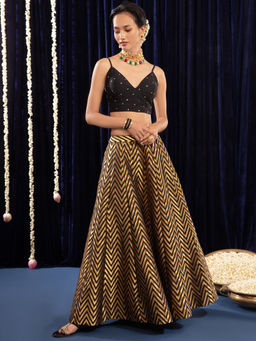 Gajra Gang - Sunehri Black Crop Top And Skirt (Set of 2)