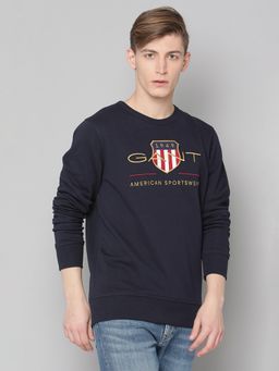 GANT - Men Navy Blue Solid Regular Fit Sweatshirt