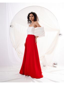 FREO - Red Satin Solid Flared Gown Dress
