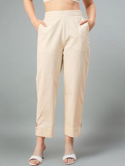 Style Quotient - Solid Beige Casual Trouser