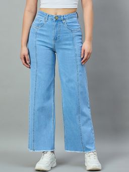 Style Quotient - Wide Leg High-Rise Stretchable Mid Blue Jeans