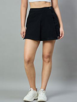 Style Quotient - Black Cotton Solid Mini Skirt