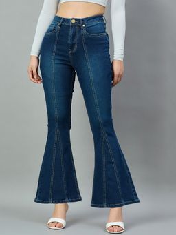 Style Quotient - Mid Blue Flare Fit High-Rise Stretchable Jeans