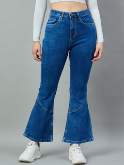 Style Quotient - Mid Blue Flare Fit High-Rise Stretchable Jeans
