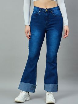 Style Quotient - Dark Blue Wide Leg High-Rise Stretchable Jeans