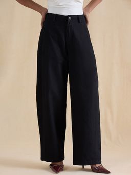Femmella - Black Barrel Fit High-Rise Jeans