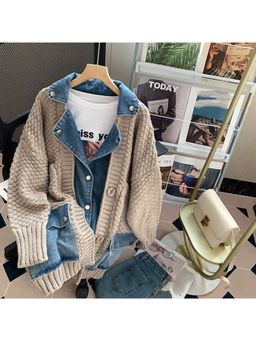 MISS MOSA BY AKANKSHA - Arzu Oversized Denim Beige Woolen Jacket