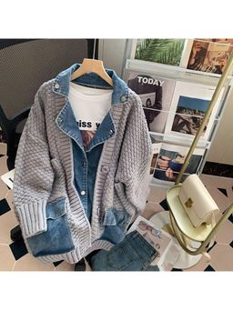 MISS MOSA BY AKANKSHA - Arzu Oversized Denim Grey Woolen Jacket