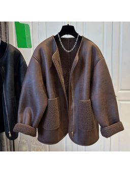 MISS MOSA BY AKANKSHA - Aylin Faux Leather Fleece Brown Lined Coat