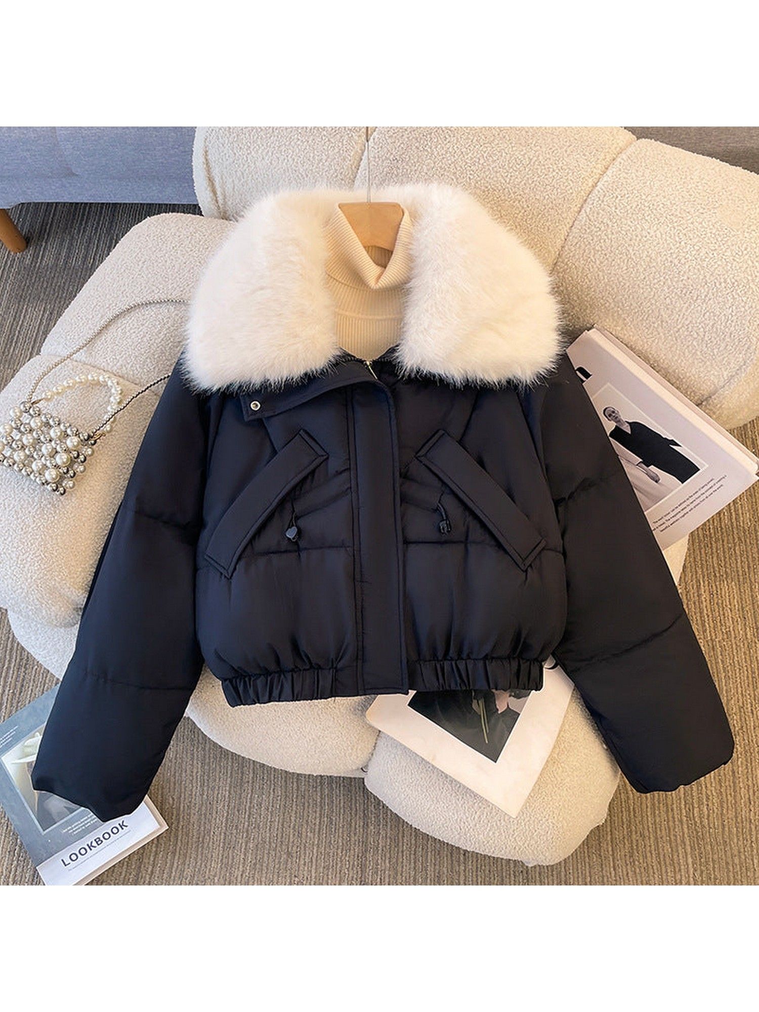 Eloise Warm Fur Puffer Black Jacket-picture-19