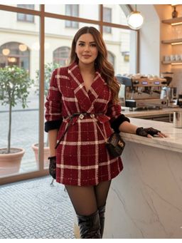 MISS MOSA BY AKANKSHA - Kallista Tweed Fur Red Blazer