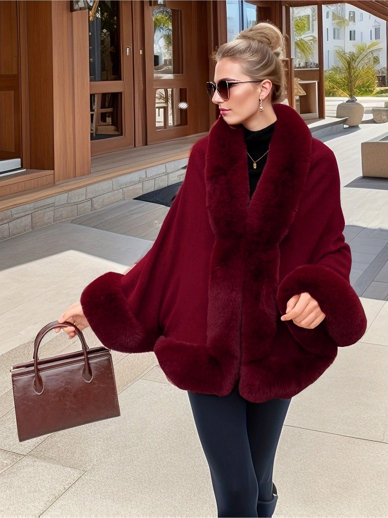 Marcello Luxe Fur Maroon Cape-picture-38