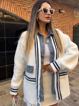 Trenbee - White Wool Blend Solid Cardigan