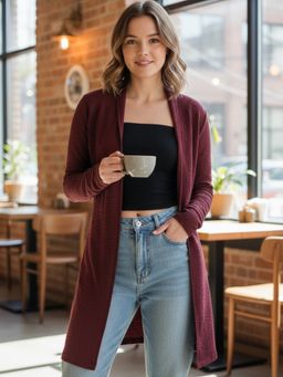 Sera - Women's Long Rust Open-Front Shrug