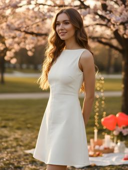 Sera - White Cotton Solid A-Line Mini Dress