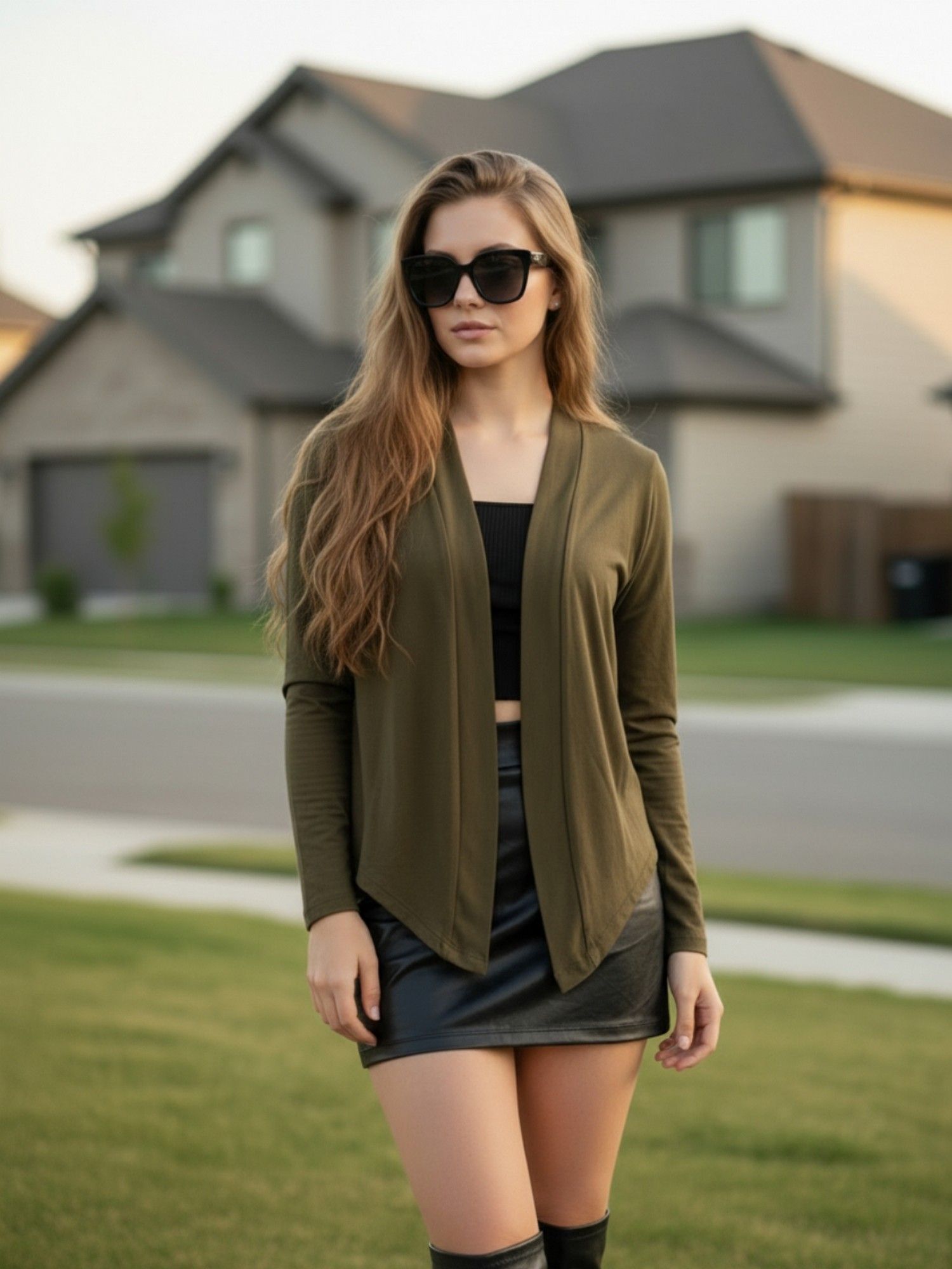 sera Open Front Lightweight Long Sleeve Casual Cardigan Green Shrug-picture-37