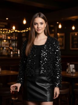 Sera - Women's Black Sequinned Party Shrug