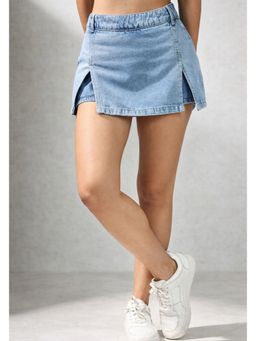 Lounge Dreams - Blue Denim Solid Mini Skirt