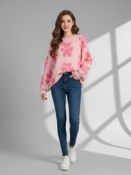 Trenbee - Pink Wool Blend Abstract Sweater