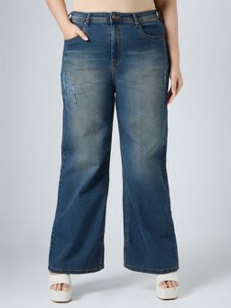 Turning Blue - Wide Leg High-Rise Mildly Distressed Light Fade Jeans
