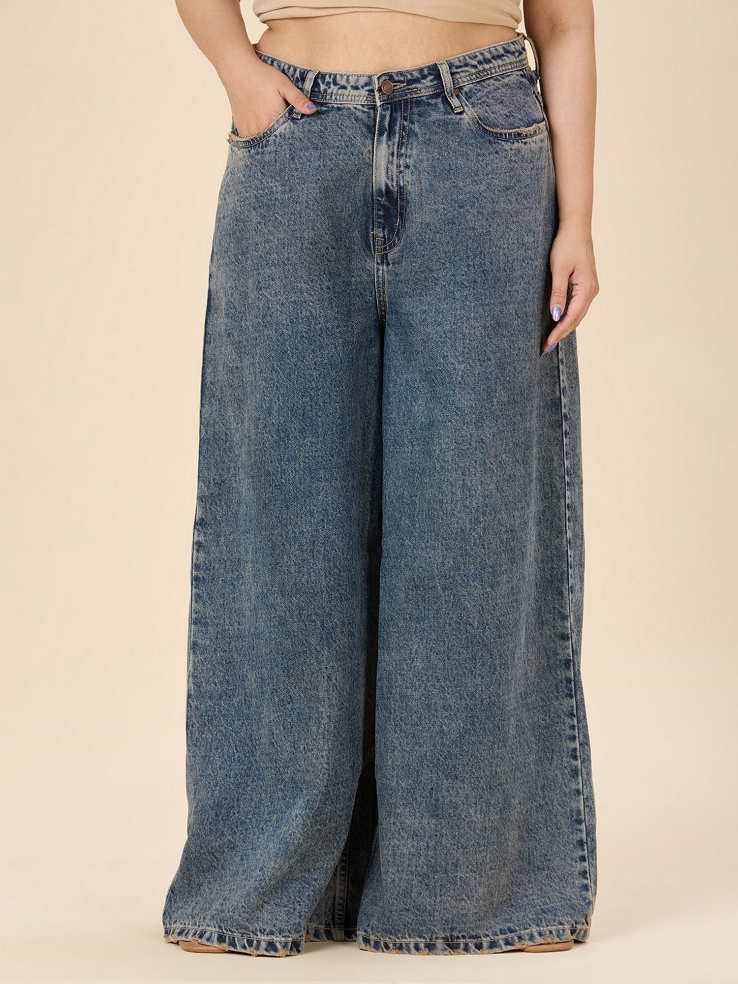 turning blue Plus Size Wide Leg High-Rise Stretchable Jeans-picture-29