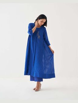 Vaaya - Sapphire Blue Silk Chanderi Ensemble Handwork Kurta with Pant