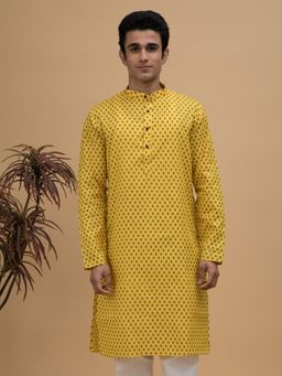 NEUDIS - Men Yellow Printed Cotton Long Kurta